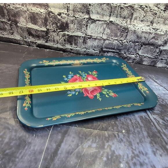 Vintage Tole Tray: Hand Painted Roses, cottage Chic Decor - Picture 2 of 3